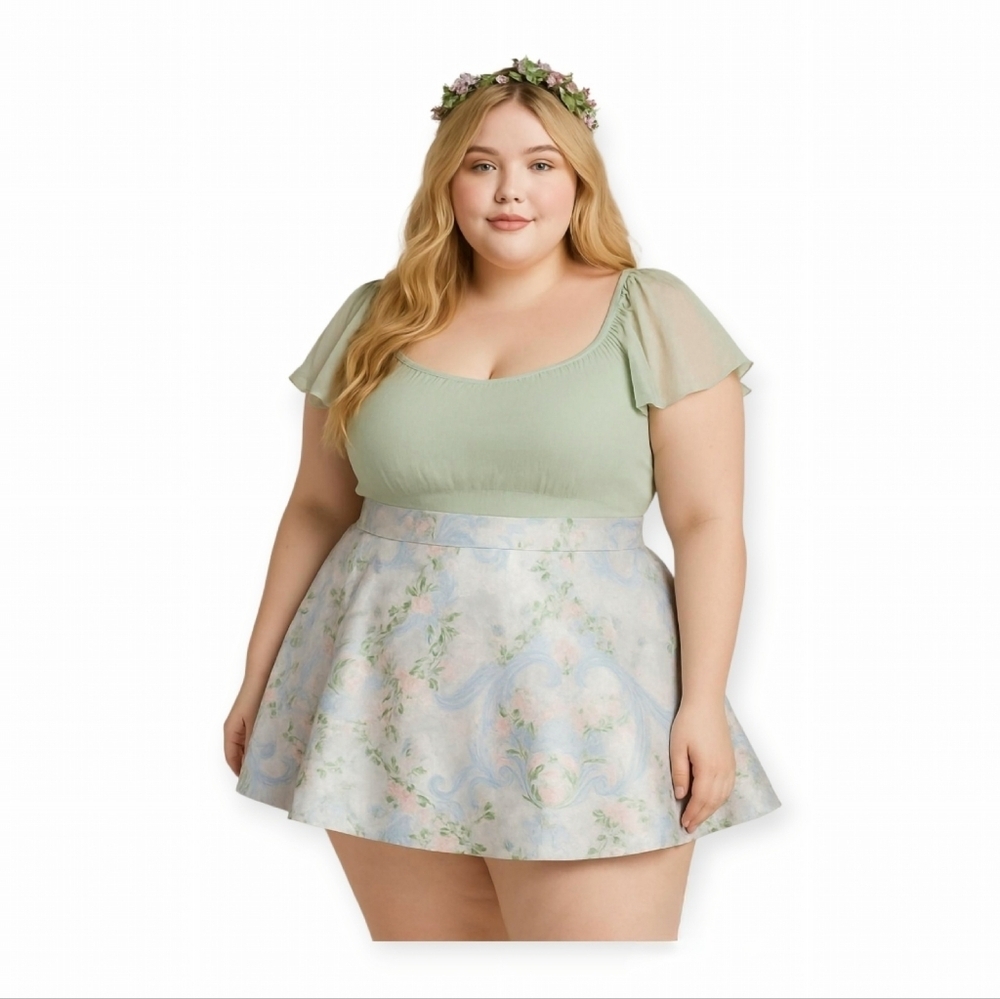 Sugar Thrillz Fairycore Silver Brocade A Line Mini Skirt High Waist 1X Dollskill
